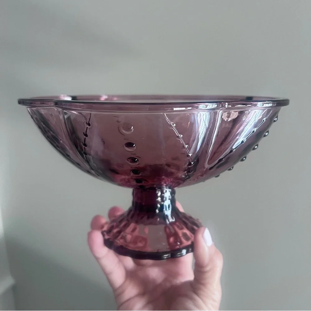 Purple Amethyst color Pedestal Bowl With Hobnail Detail Ikea vintage inspired …